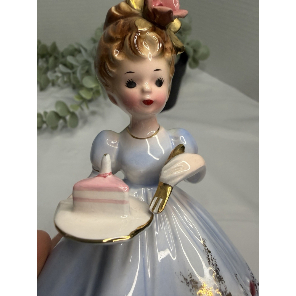 Vintage Josef Originals Shelly “ The birthday Party “Figurine Rare Cake Blue Dre